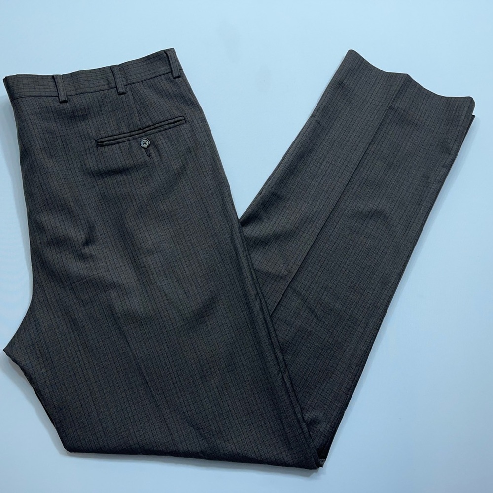 Hart Schaffner Marx Wool Dress Pants Mens Size 38x34 Brown Check Pleated